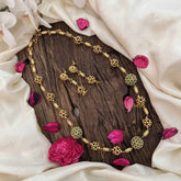 Vriksham Elegant Antique Gold Ball With Green Emerald Circle Beaded Neckpiece-G20665